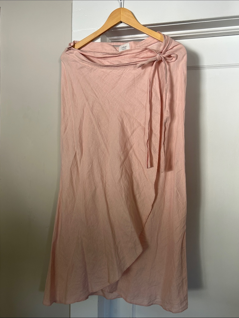 Wilfred 100% Linen Blush Pink Wrap Midi Skirt